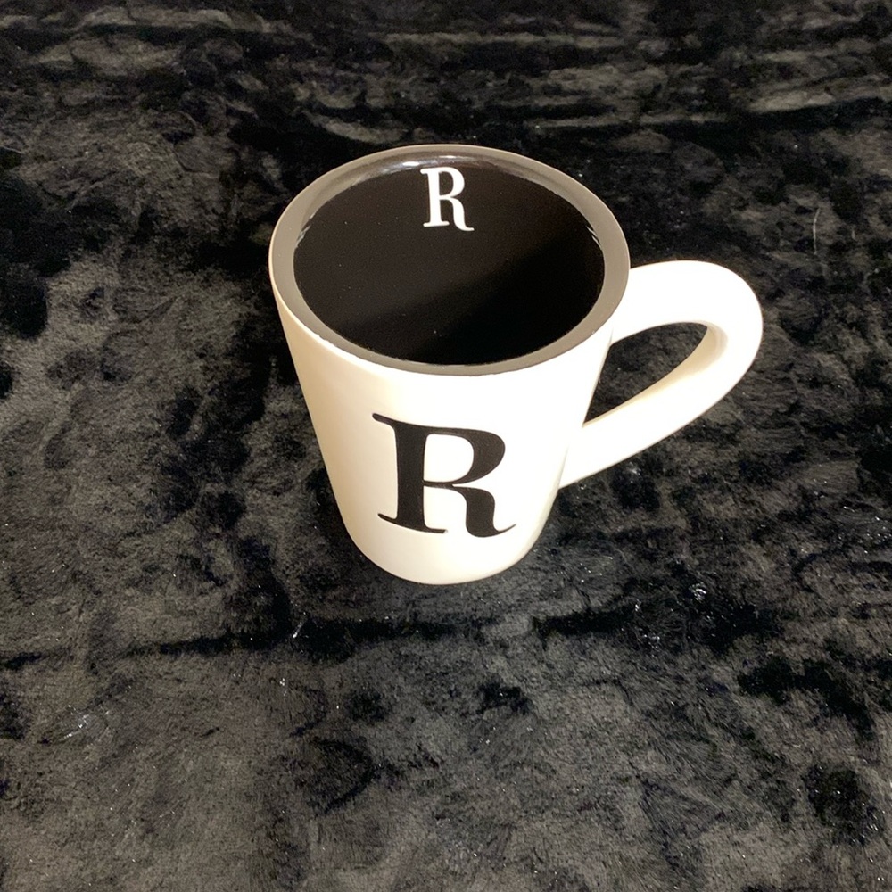 Mud Pie Black and White Monogram “R” Stoneware Coffee Mug